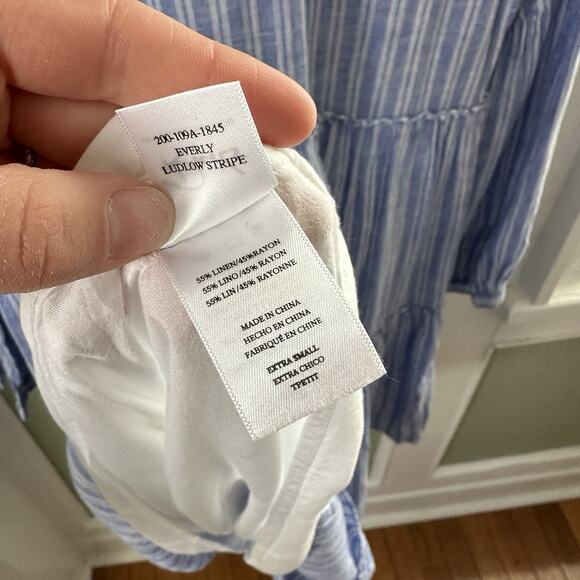 Rails Everly Ludlow Stripe Linen Blend Long Sleeve Dress Blue Size XS Flowy - Picture 9 of 10